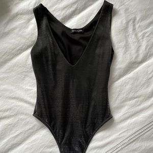 Black Shimmer Thong Bodysuit